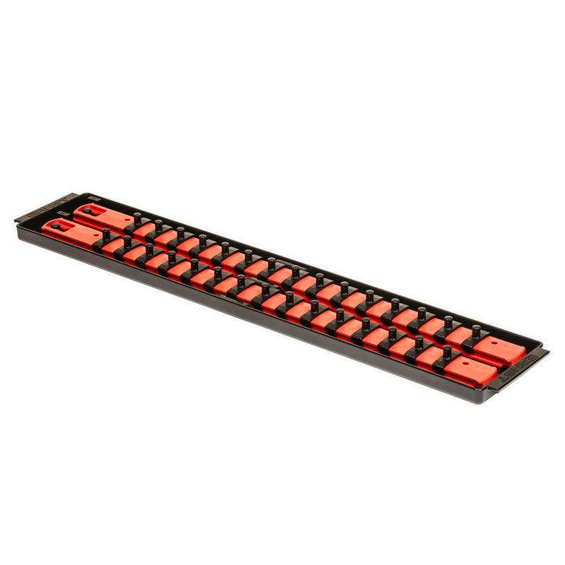 Ernst Manufacturing Socket Boss 2-Rail 1/4-Inch-Drive Socket Organizer, 19-Inch, Red