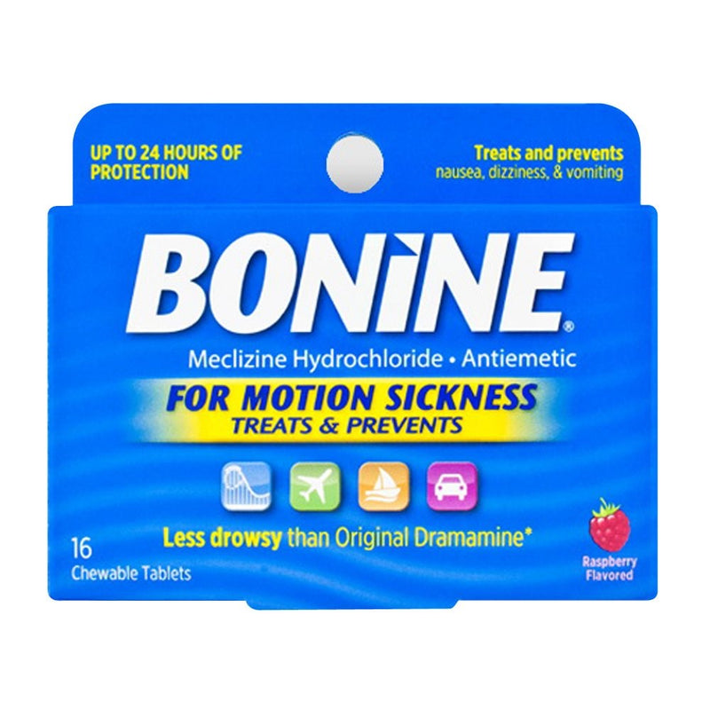 Bonine Raspberry Chewable Tablets For Motion Sickness, 16 (2 Pack)