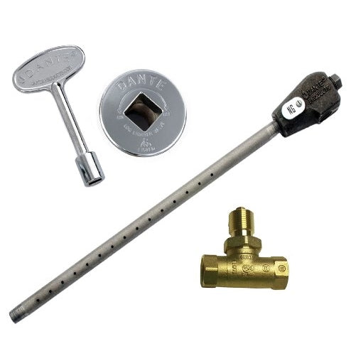 Dante Products NG.BVS.CR Universal Log Lighter Combo Kit with Natural Gas Log Lighter, Straight 1/2-Inch, Quarter-Turn Ball Valve, Chrome Floor Plate and 3-Inch Key