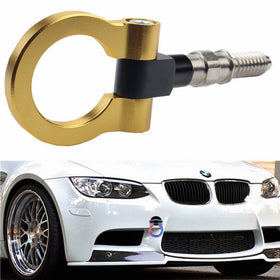 Dewhel JDM Aluminum Track Racing Front Rear Bumper Car Accessory Auto Trailer Ring Eye Towing Tow Hook Kit Gold Screw On For BMW 1 3 5 Series X5 X6 E36 E39 E46 E82 E90 E91 E92 E93 E70 E71 MINI Cooper