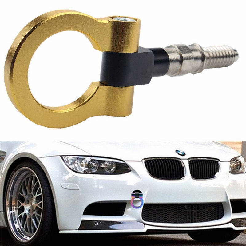 Dewhel JDM Aluminum Track Racing Front Rear Bumper Car Accessory Auto Trailer Ring Eye Towing Tow Hook Kit Gold Screw On For BMW 1 3 5 Series X5 X6 E36 E39 E46 E82 E90 E91 E92 E93 E70 E71 MINI Cooper