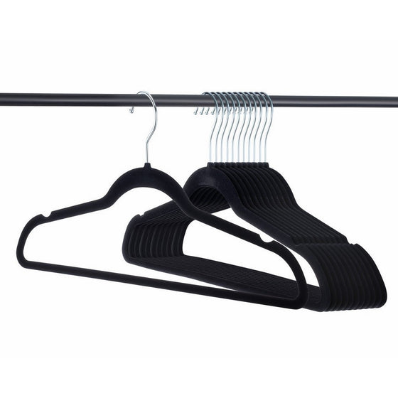 Premium Velvet Hangers Heavy duty - 50 Pack Clothes Hangers - Non slip Black Suit hangers - Clothes Hanger Hook swivel 360 - Ultra Thin