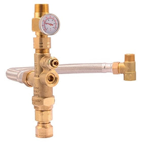 Cash Acme Water Heater Tank Booster Pro Thermostatic Mixing Valve with Temperature Gauge, Braided Hose