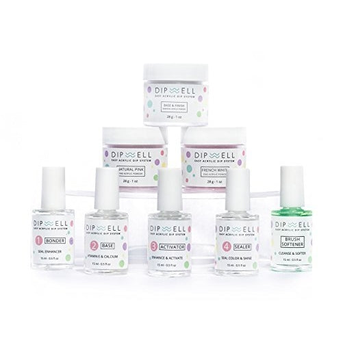 Dipping Nail Starter Kit, Easy Acrylic Powder and Gel Resin Kit For Dip, Starter System For French Set by DipWell Nails (Comes With Bond, Base, Activator, Sealer, Brush Softener 3 Powder Jars)