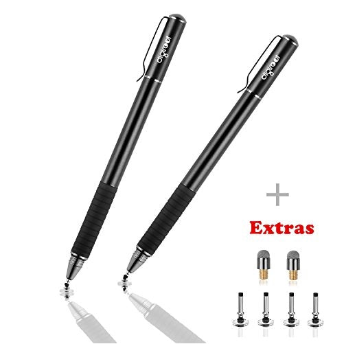 Digiroot (2Pcs) 2-in-1 Precision Disc Tip With Fiber Tip Stylus For Notes-taking, Drawing , Navigation (4 Discs, 2 Fiber Tips Included)- (Black/Black)