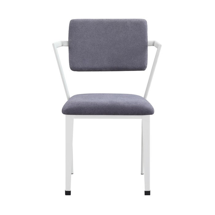 Metal Chair with Fabric Upholstery and Straight Legs, Gray and White