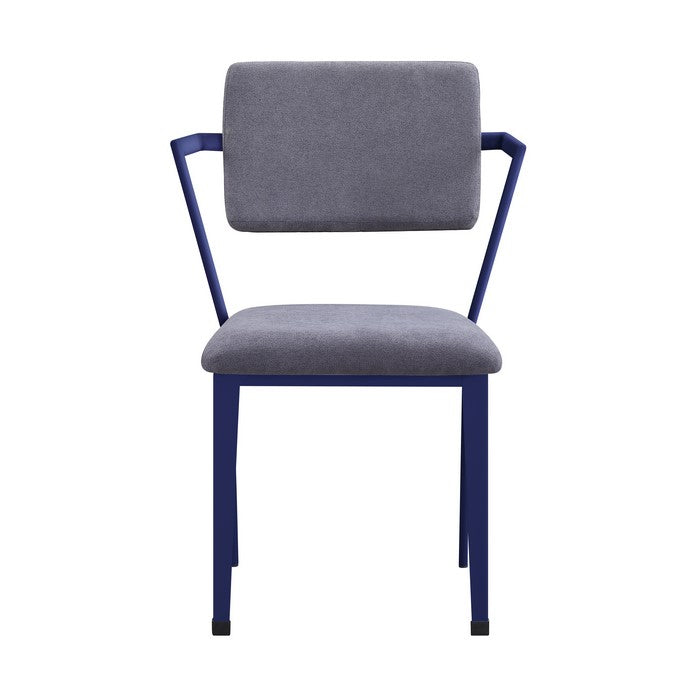 Fabric Upholstered Metal Base Chair with Flared Armrest, Blue and  Gray