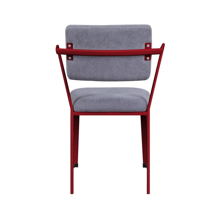 Fabric Upholstered Metal Base Chair with Flared Armrest, Red and Gray