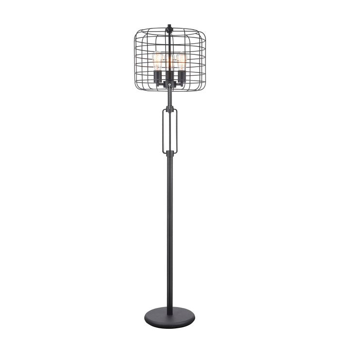 Metal Base Caged Shade Lamp with Open Design and Circular Base, Black