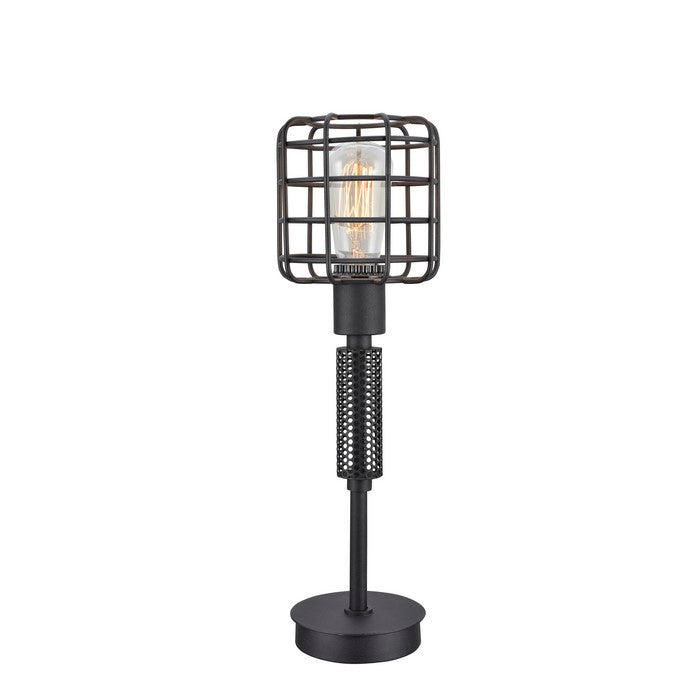 Contemporary Style Caged Shade Table Lamp with Mesh Pattern, Black