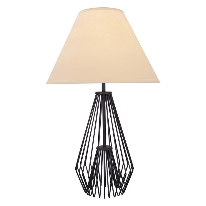 Modern Flared Empire Shade Table Lamp with Caged Pattern, Black and Beige