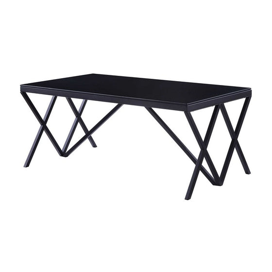 Contemporary Style Metal Coffee Table with Geometric Base, Black