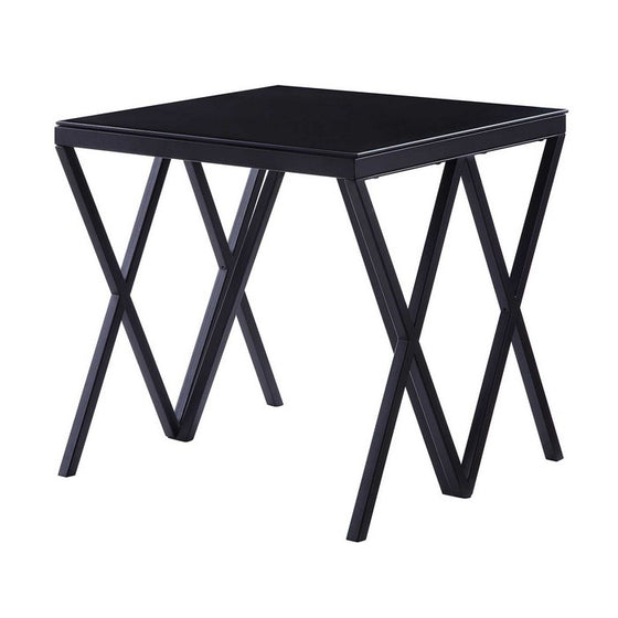Contemporary Style Metal End Table with Geometric Base, Black