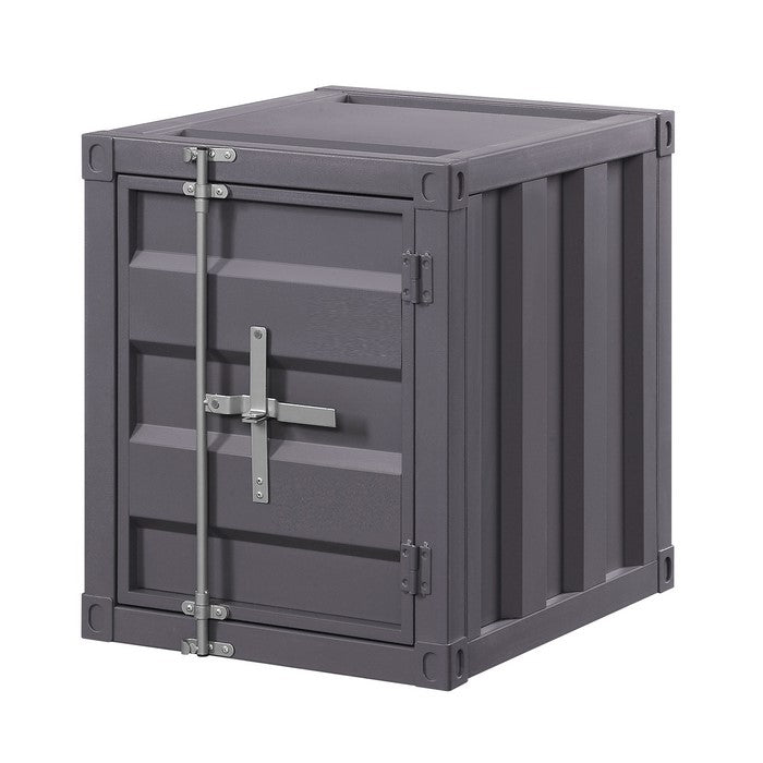 Industrial Style Metal Cargo End Table with Openable Door, Gray