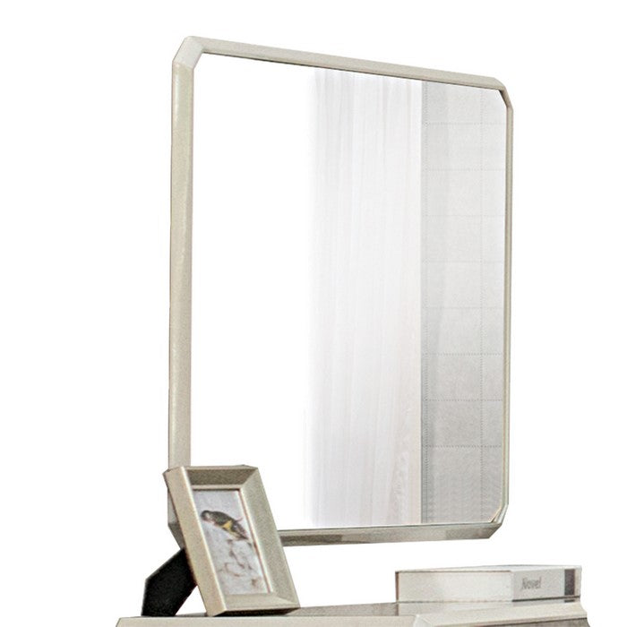 Wooden Framed Contemporary Mirror, Beige