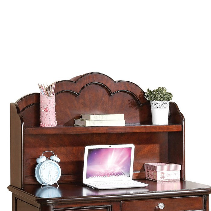 Arched top Wooden Computer Hutch with Open Shelf, Brown