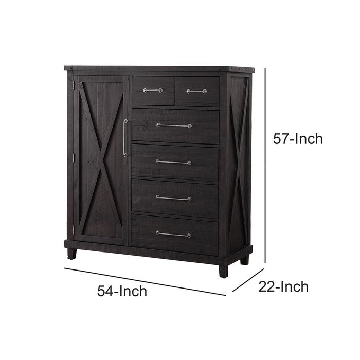 Wooden Chest with 6 Spacious Drawers and Single Door Cabinet, Brown