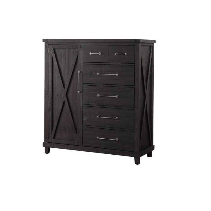 Wooden Chest with 6 Spacious Drawers and Single Door Cabinet, Brown