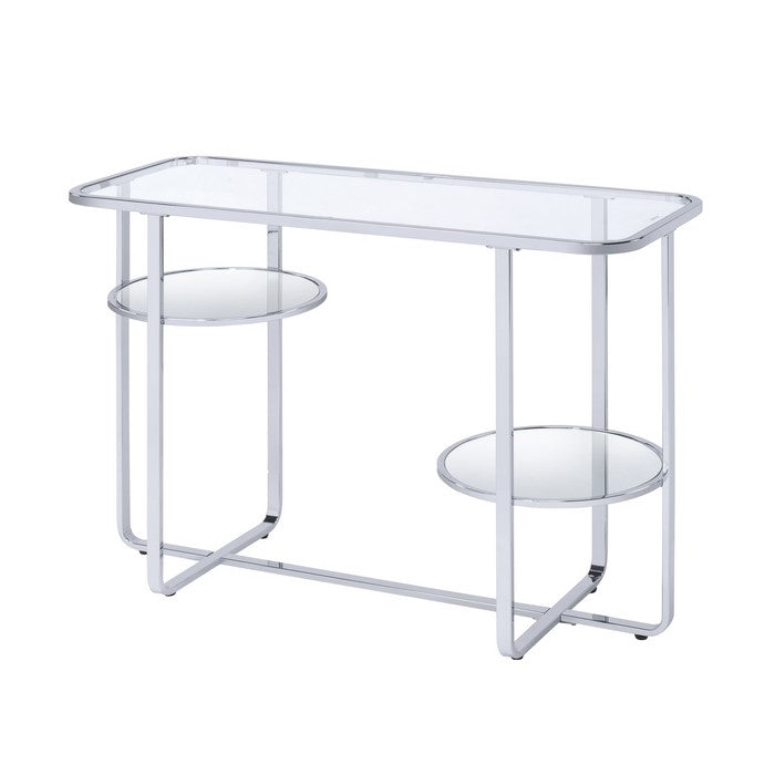 Contemporary Metal Sofa Table with Glass Top, Silver and Clear