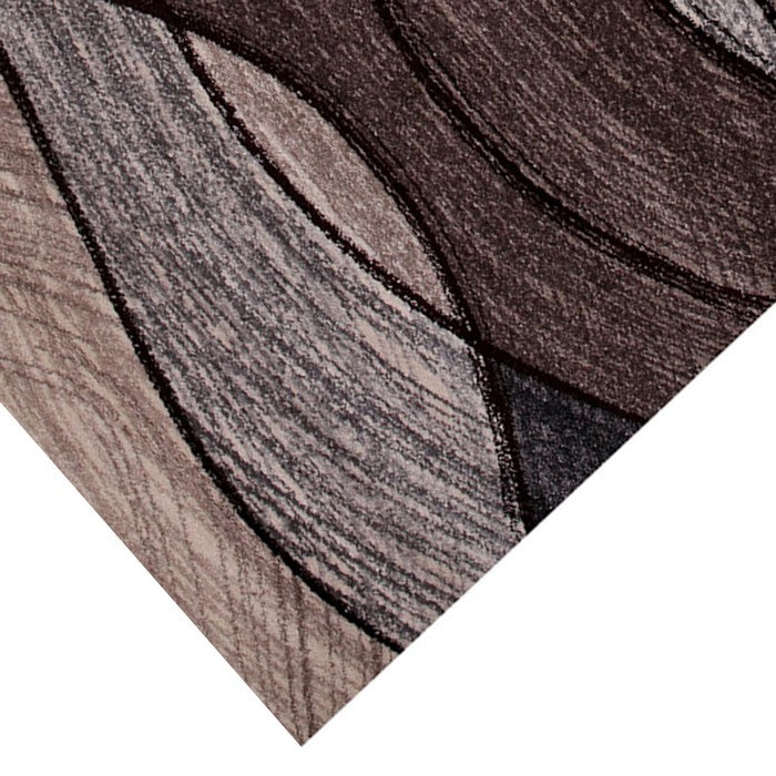 89 X 64 Inches Polyester Power Loomed Rug with Curled Pattern, Beige and Brown