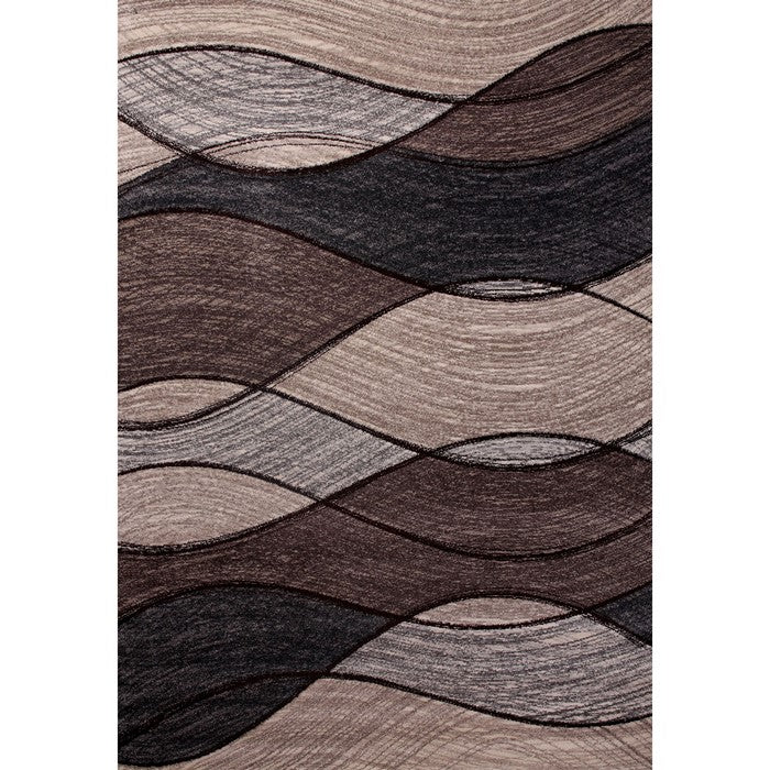89 X 64 Inches Polyester Power Loomed Rug with Curled Pattern, Beige and Brown