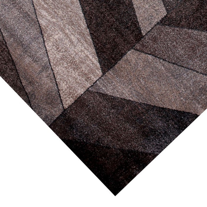 89 X 64 Inches Polyester Power Loomed Rug with Herringbone Pattern, Gray and Brown
