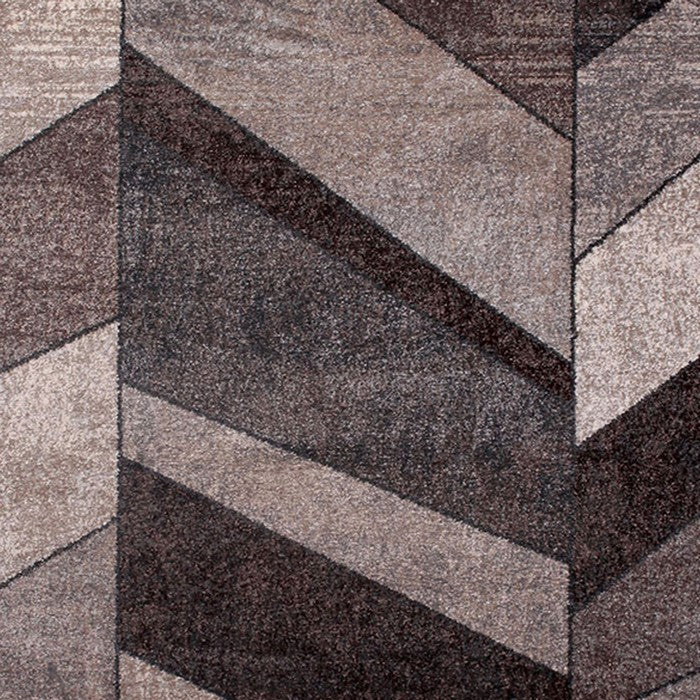 89 X 64 Inches Polyester Power Loomed Rug with Herringbone Pattern, Gray and Brown