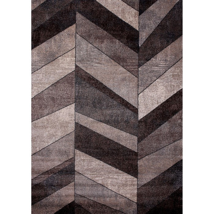 89 X 64 Inches Polyester Power Loomed Rug with Herringbone Pattern, Gray and Brown