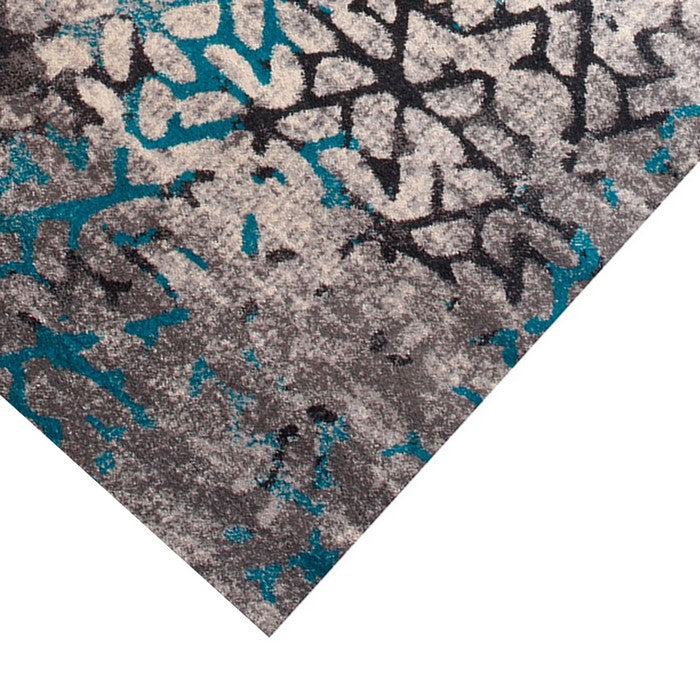 89 X 64 Inches Polyester Power Loomed Rug with Abstract Mosaic Print, Blue and Gray