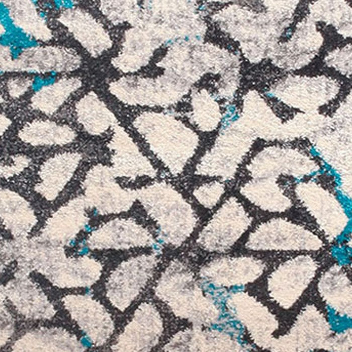 89 X 64 Inches Polyester Power Loomed Rug with Abstract Mosaic Print, Blue and Gray