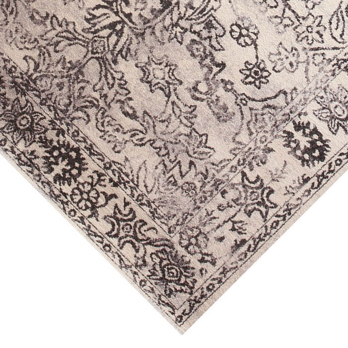 89 X 64 Inches Polyester Power Loomed Rug with Floral Print, Off White and Gray
