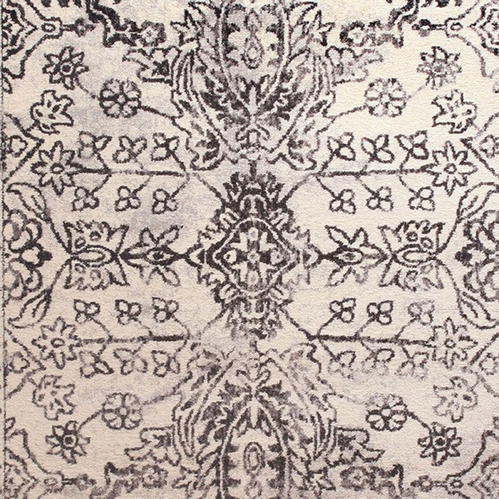 89 X 64 Inches Polyester Power Loomed Rug with Floral Print, Off White and Gray