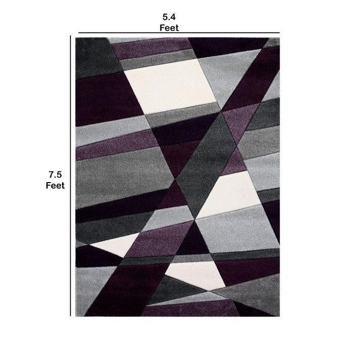 89 X 64 Inches Polyester Power Loomed Rug with Geometric Print, Multicolor