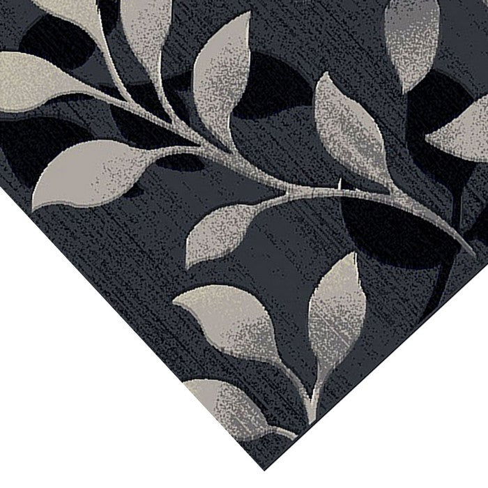 89 X 64 Inches Polyester Power Loomed Rug with Leaf Motif Print, Dark Gray
