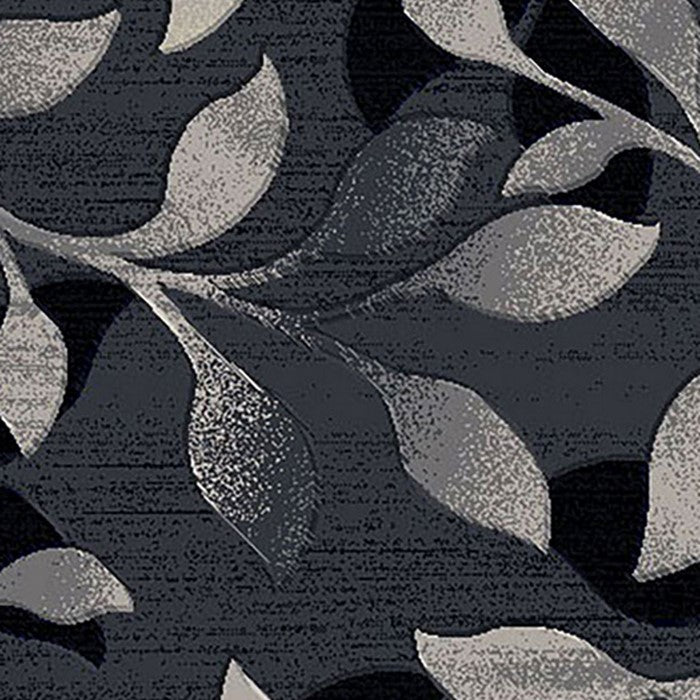 89 X 64 Inches Polyester Power Loomed Rug with Leaf Motif Print, Dark Gray