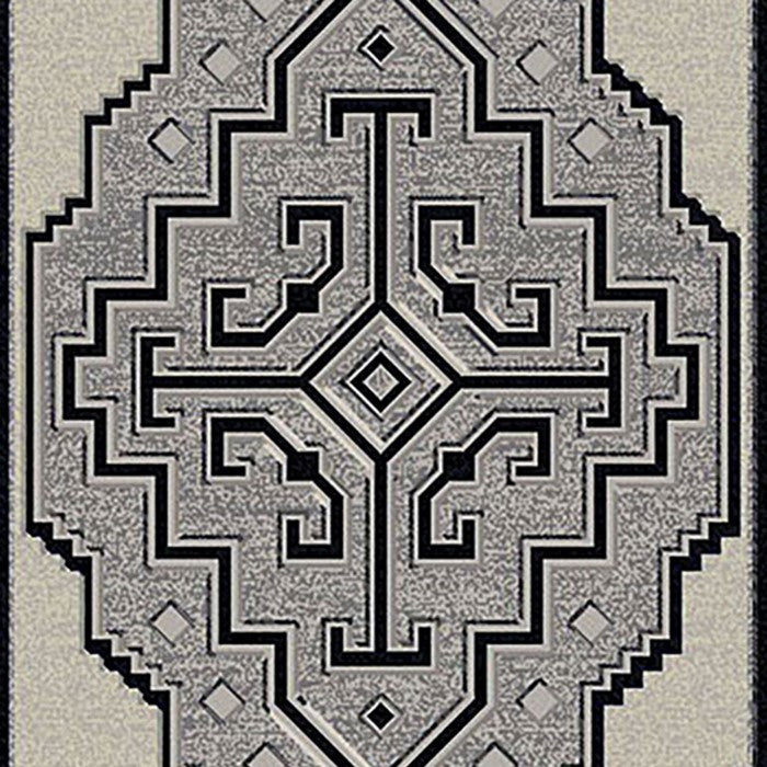 89 X 64 Inches Power Loomed Rug with Abstract Medallion Print, Gray and Black