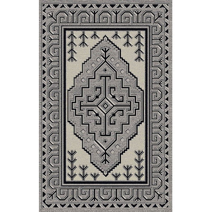 89 X 64 Inches Power Loomed Rug with Abstract Medallion Print, Gray and Black
