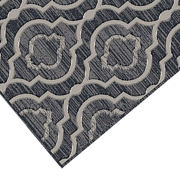 89 X 64 Inches Power Loomed Rug with Quatrefoil Motif Print, Dark Gray