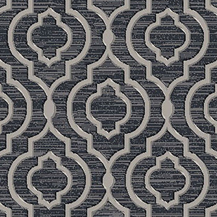 89 X 64 Inches Power Loomed Rug with Quatrefoil Motif Print, Dark Gray