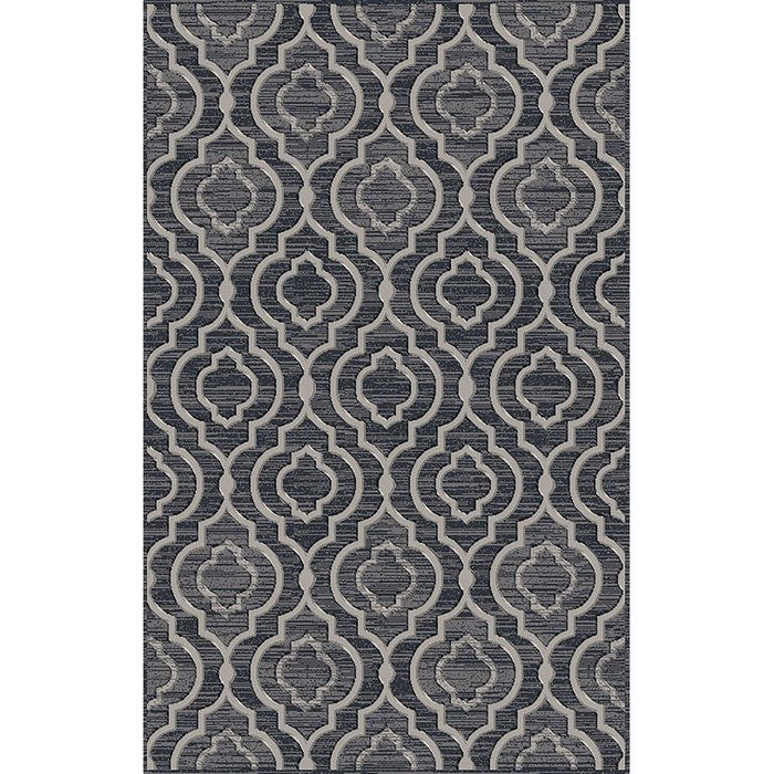 89 X 64 Inches Power Loomed Rug with Quatrefoil Motif Print, Dark Gray