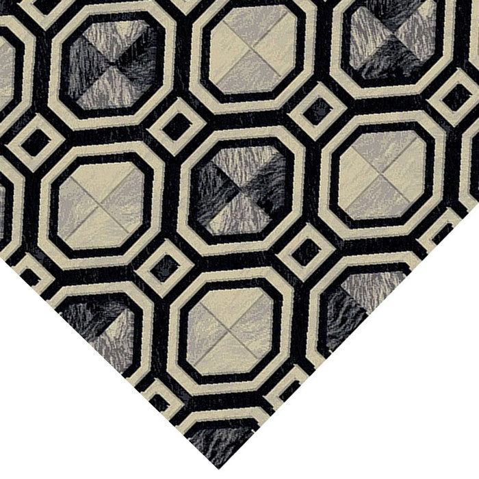 89 X 64 Inches Power Loomed Polyester Rug with Octagonal Motif Print, Dark Gray
