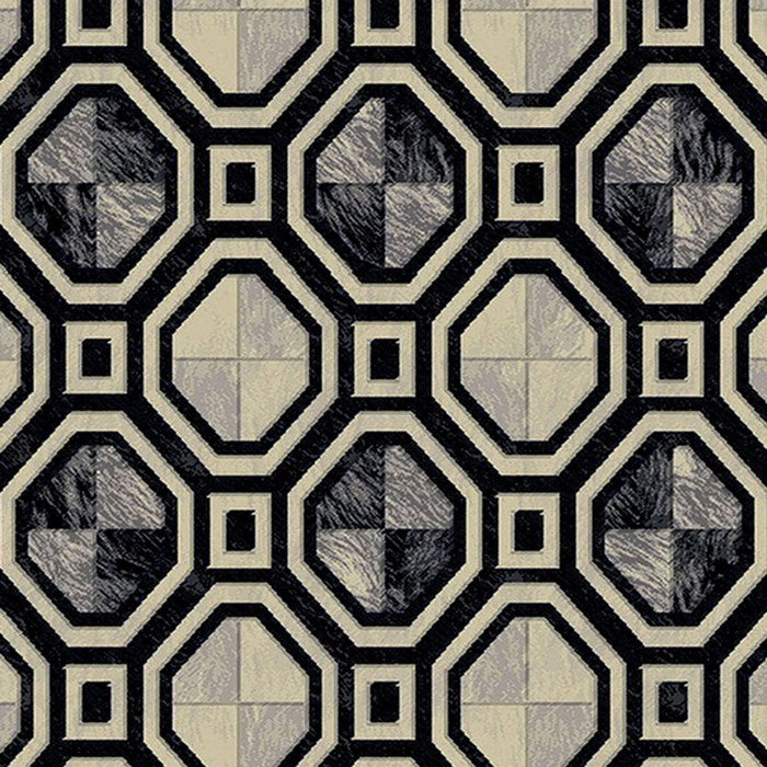 89 X 64 Inches Power Loomed Polyester Rug with Octagonal Motif Print, Dark Gray