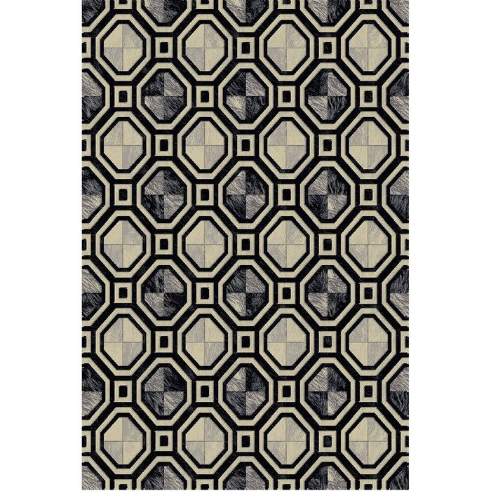 89 X 64 Inches Power Loomed Polyester Rug with Octagonal Motif Print, Dark Gray
