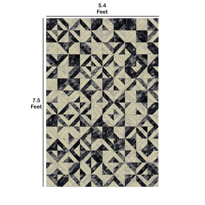 89 X 64 Inches Power Loomed Polyester Rug with Faceted Print, Dark Gray