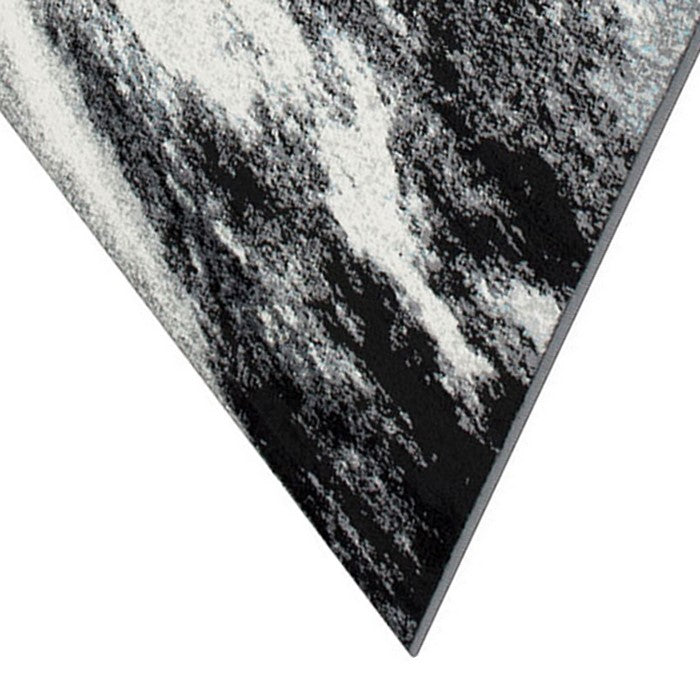 84 X 60 Inches Polyester Abstract Mosaic Print Rug, Black and Gray