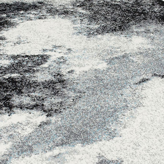 84 X 60 Inches Polyester Abstract Mosaic Print Rug, Black and Gray