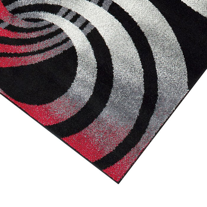 84 X 60 Inches Polyester Rug with Interconnected Rings, Gray and Red