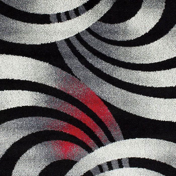 84 X 60 Inches Polyester Rug with Interconnected Rings, Gray and Red
