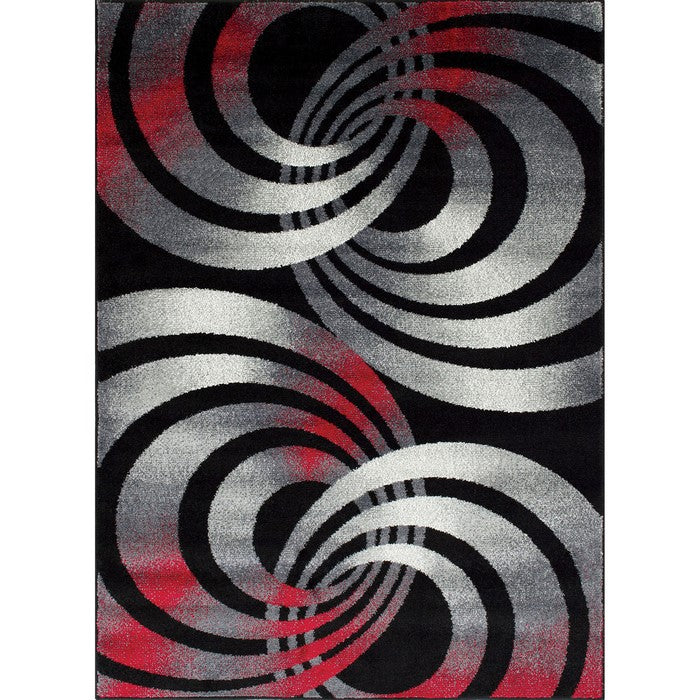 84 X 60 Inches Polyester Rug with Interconnected Rings, Gray and Red