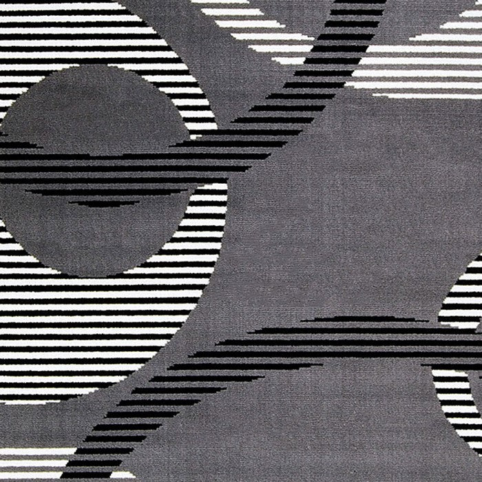 84 X 60 Inches Polyester Rug with Abstract Geometric Striped Rings, Gray and White